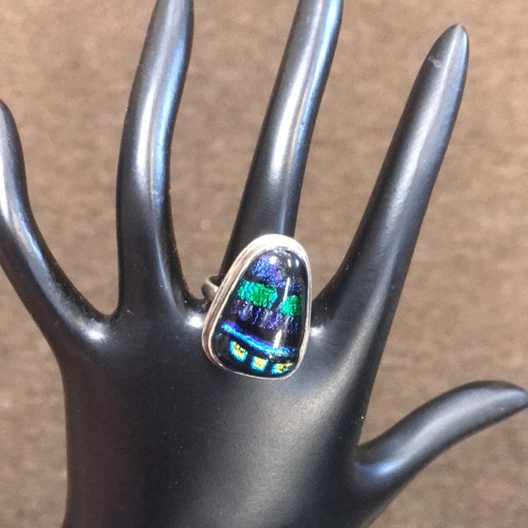 Dichroic Glass 925 Sterling Ring Size 7-1/2 - Picture 1 of 5